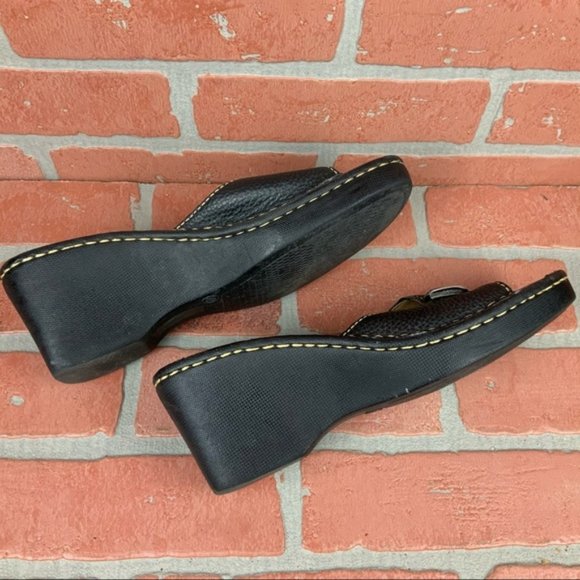 Black Wedge Slides w Leather Upper - Picture 3 of 6